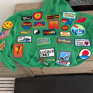Aviator Nation Green  women’s sweatshirt with Colorful Patches